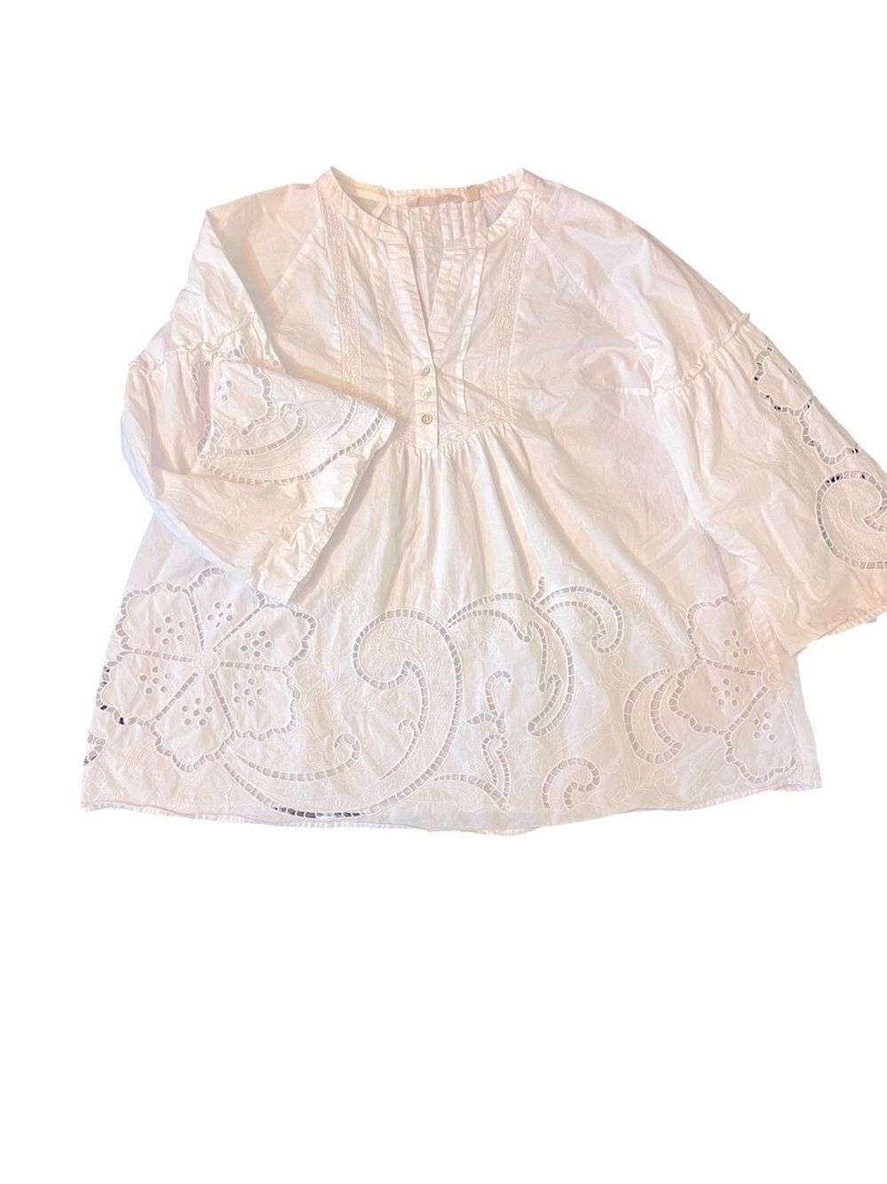Soft Surroundings Flora Eterna White Embroidered Cut Out Tunic Size Large EUC - Picture 3 of 11